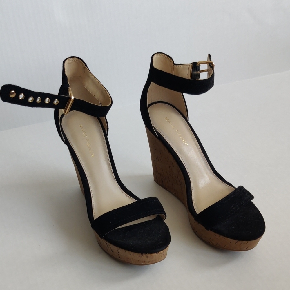 Marc Fisher “Heart” Black Cork Wedge Sandals – Size 8.5M. NWOT